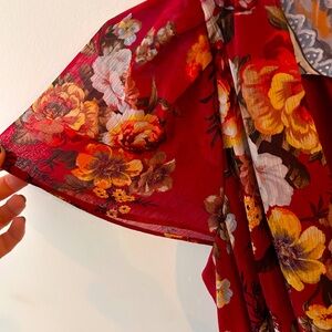 Maroon floral flowy high low wrap dress